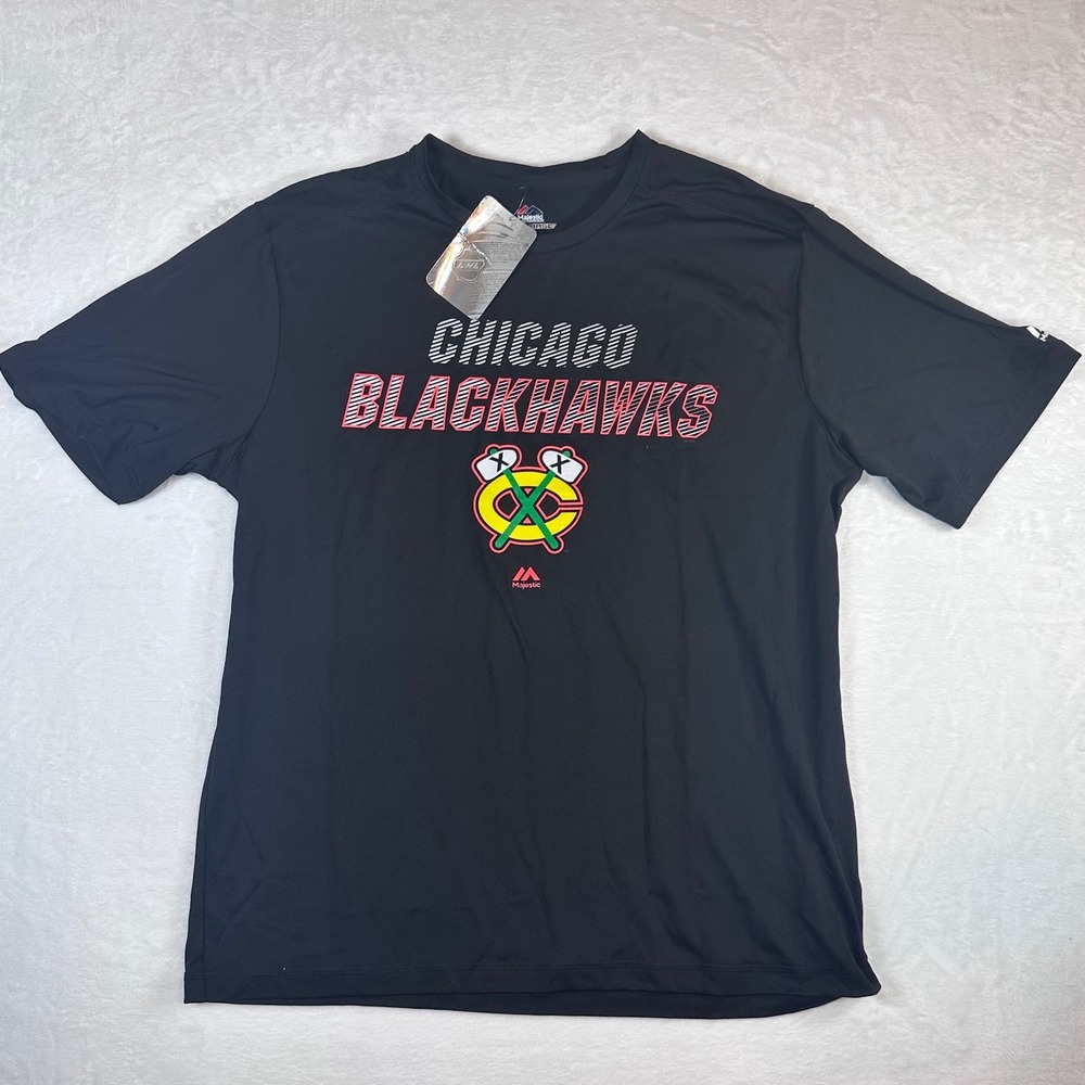 Majestic Chicago Blackhawks NHL Cool Base T-Shirt Mens XL Black Short Sleeve New